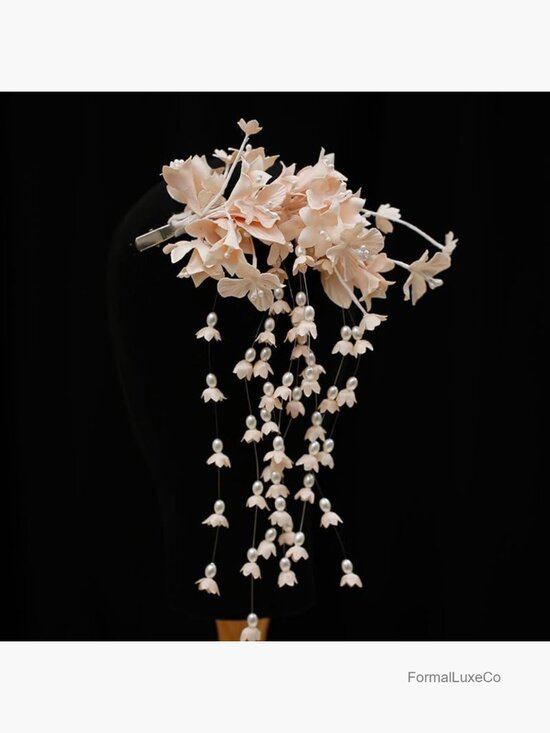 Floral Pearl Tassel Wedding Hair Clip Set for Bridal
